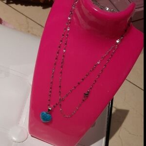 New Turqouise Stainless Steel Heart Pendant Chain 22" I Can Shorten The Necklace
